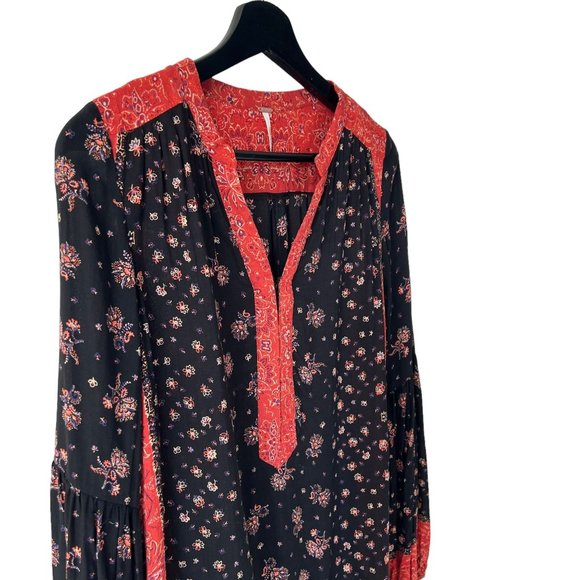 Free People Modified Peacemaker Black Red Print Long Sleeve Top Small - Picture 2 of 8